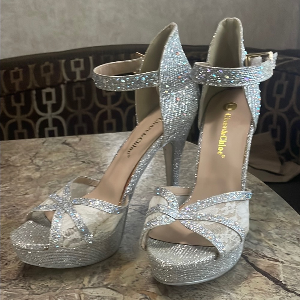 Elegant Silver Glitter High Heels